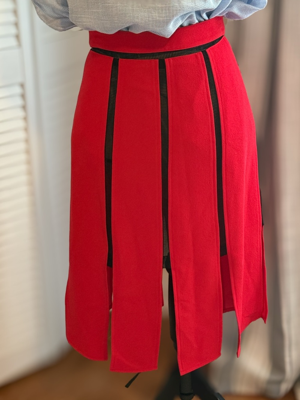 Vintage ABS Red “Car Wash” Paneled High Waisted Skirt